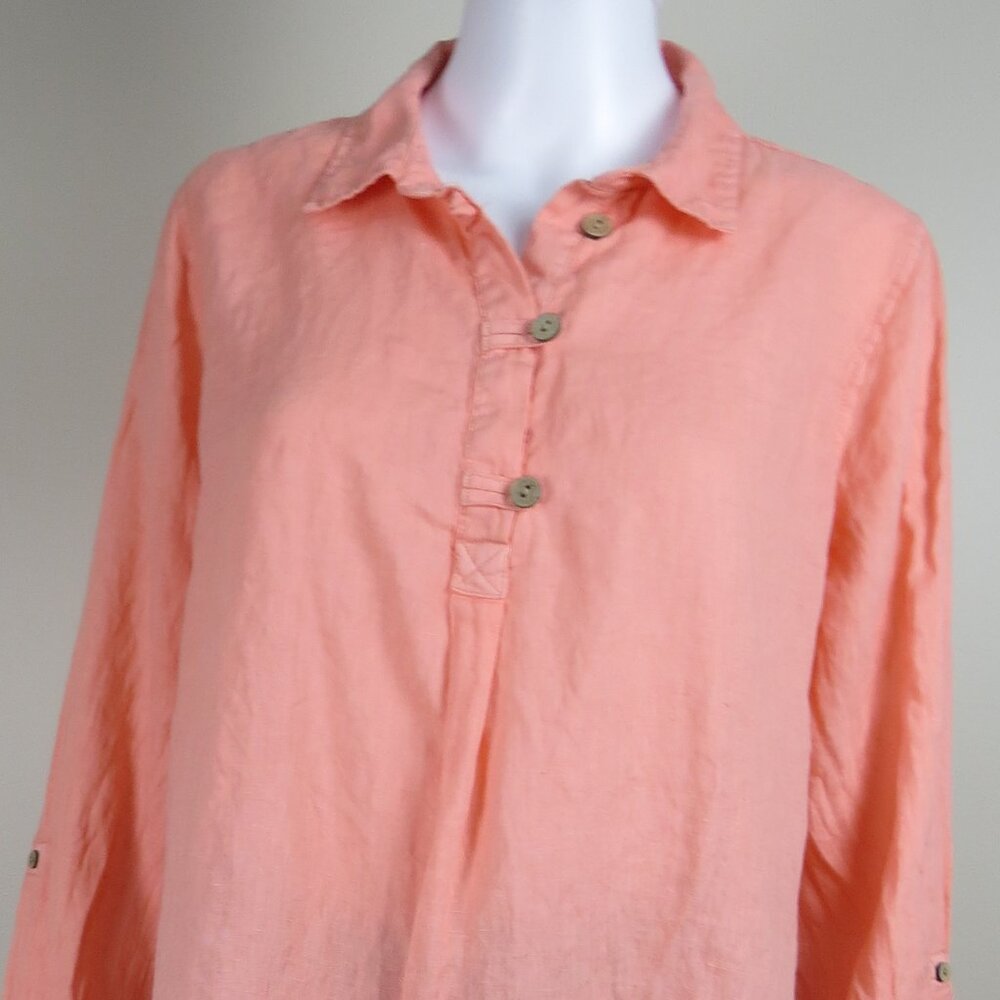 Sigrid Olsen 100% Linen Tunic Top Size Large Peac… - image 3